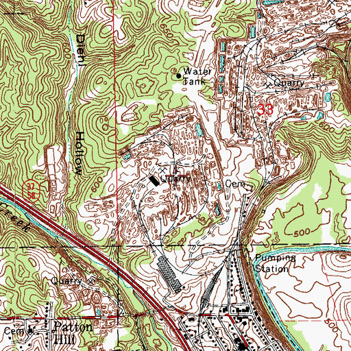 Topographic Map of P M and B Quarry, IN