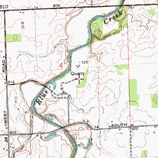 Topographic Map of Pleasant Mills Quarry, IN
