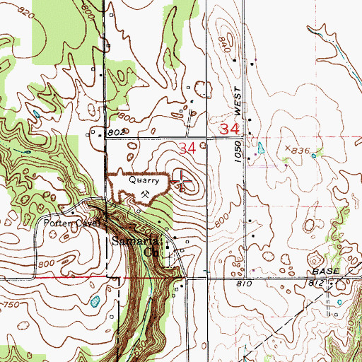 Topographic Map of Porter Cave Quarry, IN