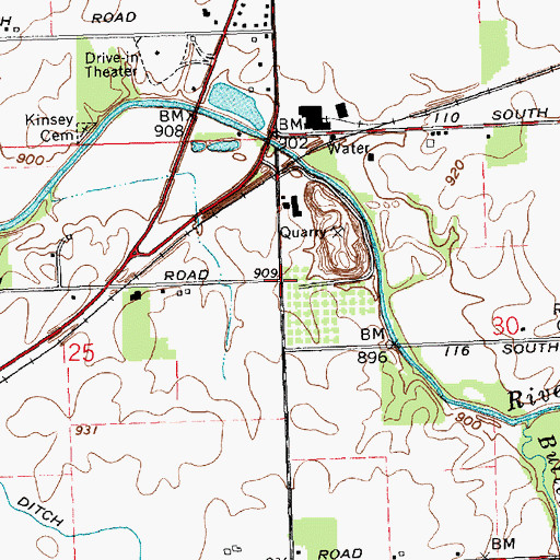 Topographic Map of Portland Quarry, IN