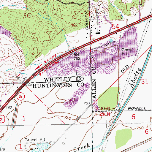 Topographic Map of Roanoke Pit, IN