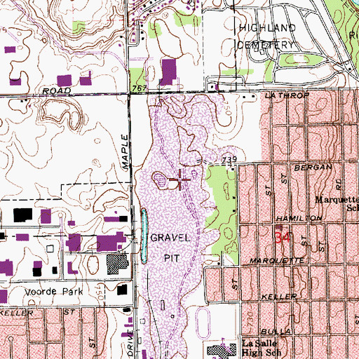 Topographic Map of South Bend Sand and Gravel Pit, IN