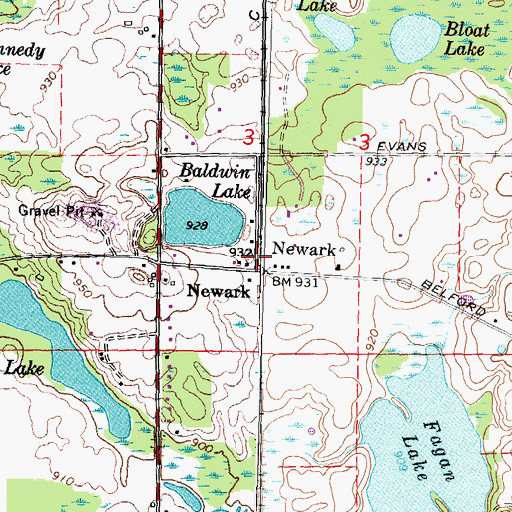 Topographic Map of Newark Station (historical), MI