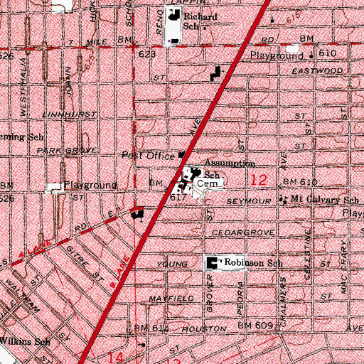 Topographic Map of Assumption Roman Catholic Church Historical Marker, MI