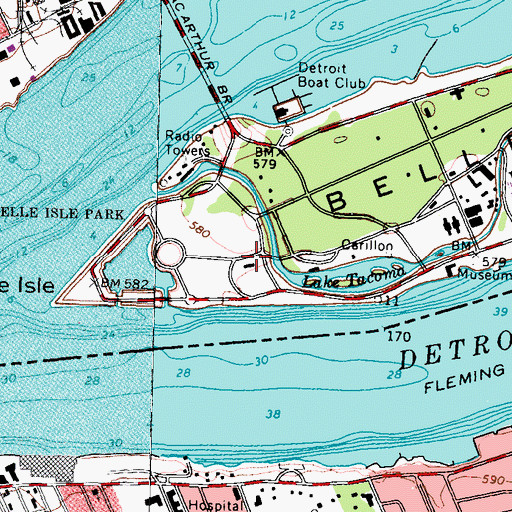 Topographic Map of Belle Isle Historical Marker, MI
