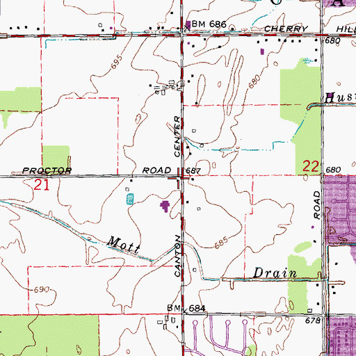 Topographic Map of Canton Center School Historical Marker, MI
