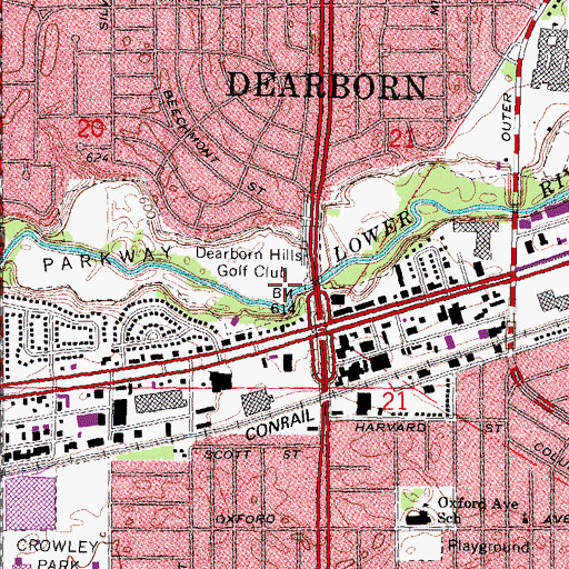 Topographic Map of Dearborn Hills Golf Club Historical Marker, MI