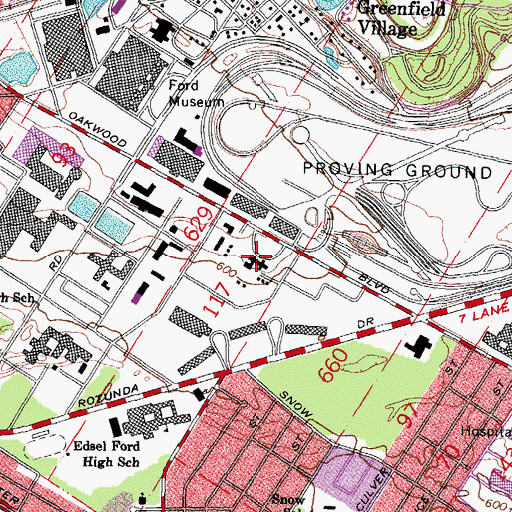 Topographic Map of Colonial Homes and Adjacent Buildings Historical Marker, MI