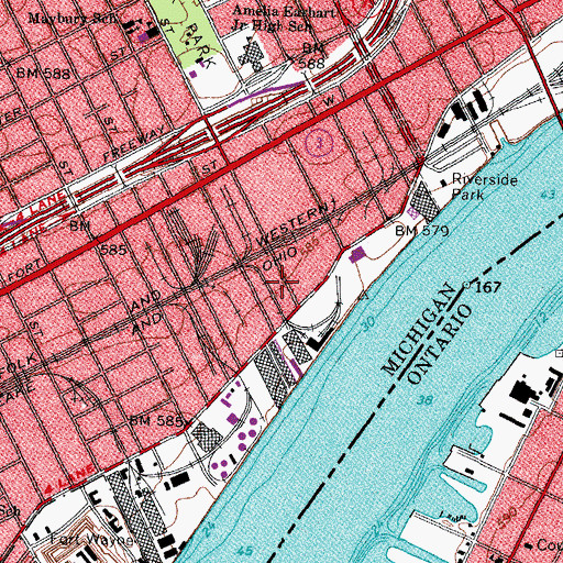 Topographic Map of Detroit Copper and Brass Historical Marker, MI