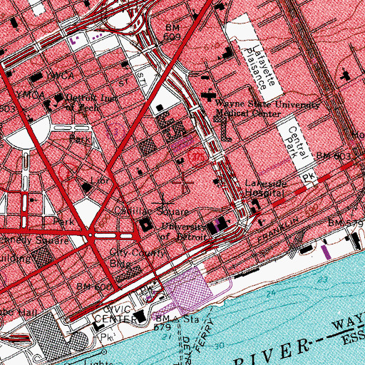 Topographic Map of Detroit Cornice and Slate Historical Marker, MI