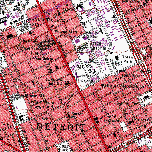 Topographic Map of Detroit Medical College Historical Marker, MI