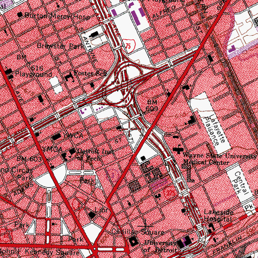 Topographic Map of Detroit Memorial Hospital Historical Marker (historical), MI