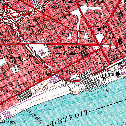 Topographic Map of The Detroit News Historical Marker, MI