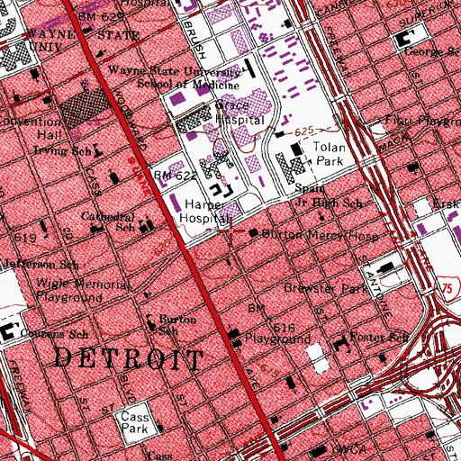 Topographic Map of Detroit Urban League Historical Marker, MI