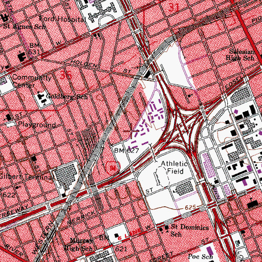 Topographic Map of Elijah McCoy Homesite Historical Marker, MI