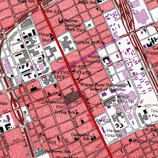 Topographic Map of First Congregational Church of Detroit Historical Marker, MI