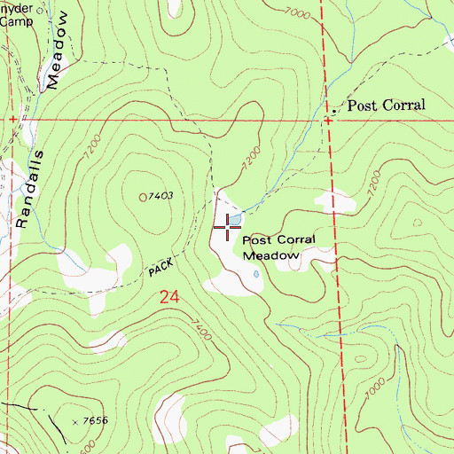 Topographic Map of Post Corral Meadow, CA