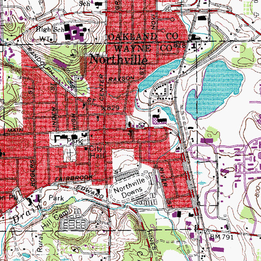 Topographic Map of First Presbyterian Church of Northville Historical Marker, MI