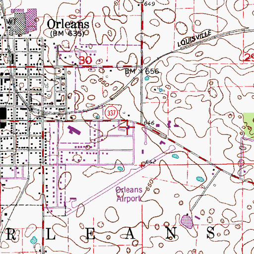 Topographic Map of First Baptist Church of Orleans, IN