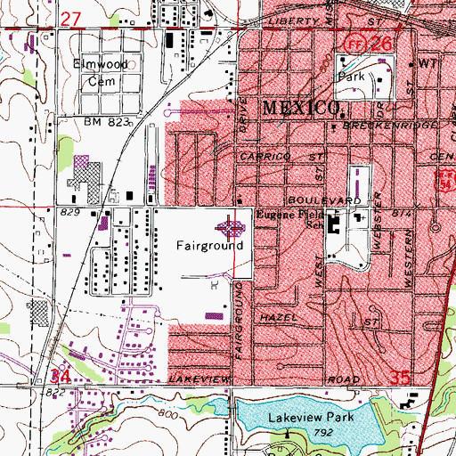 Topographic Map of Mexico Middle School, MO
