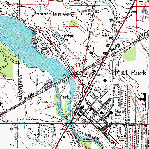 Topographic Map of The Ford Lamp Factory Complex Historical Marker, MI