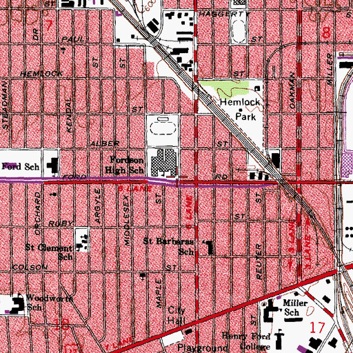 Topographic Map of Fordson High School Historical Marker, MI