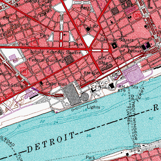 Topographic Map of Fort Pontchartrain Historical Marker, MI