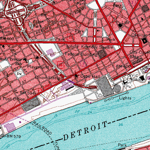 Topographic Map of Fort Street Presbyterian Church Historical Marker, MI