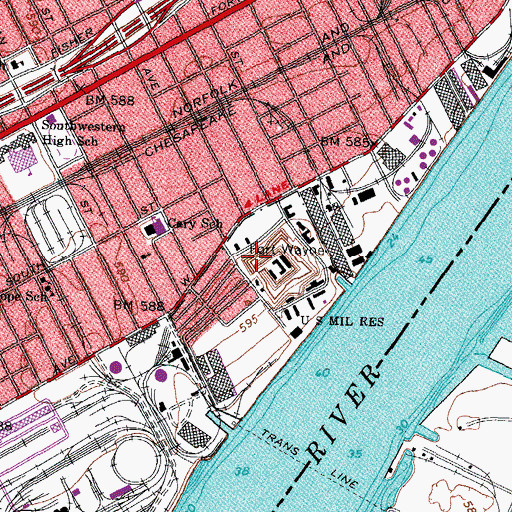 Topographic Map of Fort Wayne Historical Marker, MI