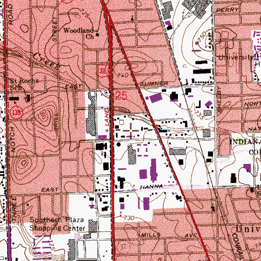 Topographic Map of Heidenreich Greenhouses, IN