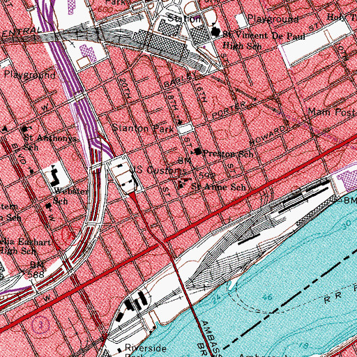 Topographic Map of Saint Anne Church Historical Marker, MI