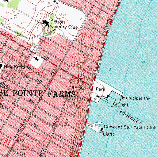 Topographic Map of Grosse Pointe Farms Water Filtration Plant Historical Marker, MI