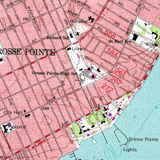 Topographic Map of Grosse Pointe High School Historical Marker, MI