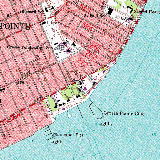 Topographic Map of Grosse Poine Memorial Church Historical Marker, MI