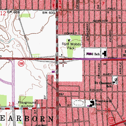 Topographic Map of Henry Ford Birthplace Historical Marker, MI