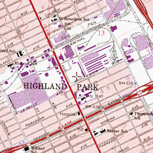 Topographic Map of Highland Park Plant Historical Marker, MI