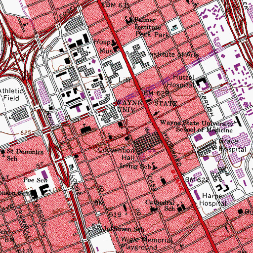 Topographic Map of Hilberry Theatre Historical Marker, MI