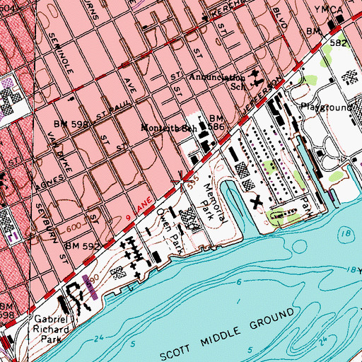 Topographic Map of Jefferson Avenue Presbyterian Church Historical Marker, MI