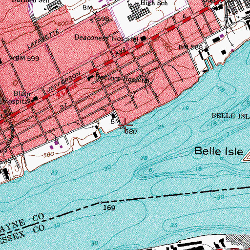 Topographic Map of Le Cote' Du Nord-Est Historical Marker, MI