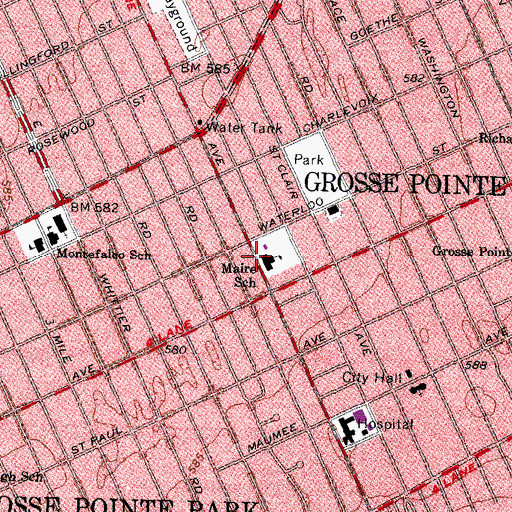 Topographic Map of Lewis E Maire Elementary School Historical Marker, MI