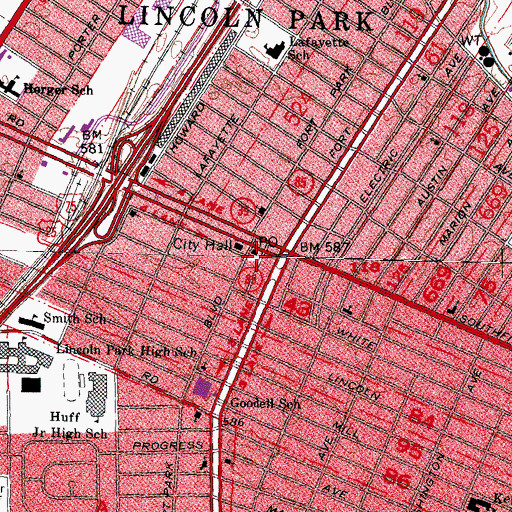 Topographic Map of Lincoln Park Post Office Historical Marker, MI