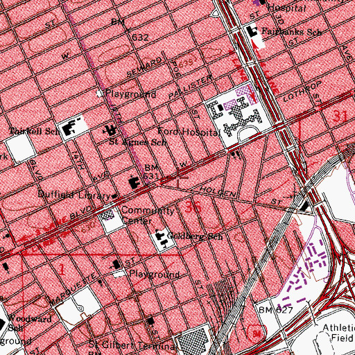 Topographic Map of Motown Historical Marker, MI