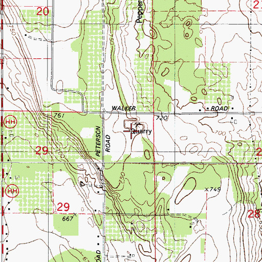 Topographic Map of Walker Road Quarry, WI