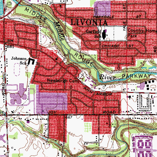 Topographic Map of Newburgh Cemetery Historical Marker, MI