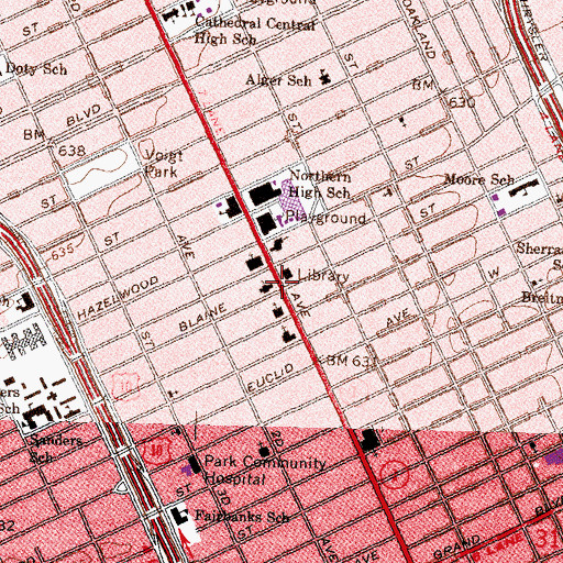 Topographic Map of North Woodward Avenue Congregational Church Historical Marker, MI