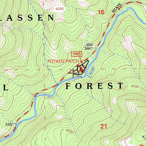 Topographic Map of Potato Patch Campground, CA