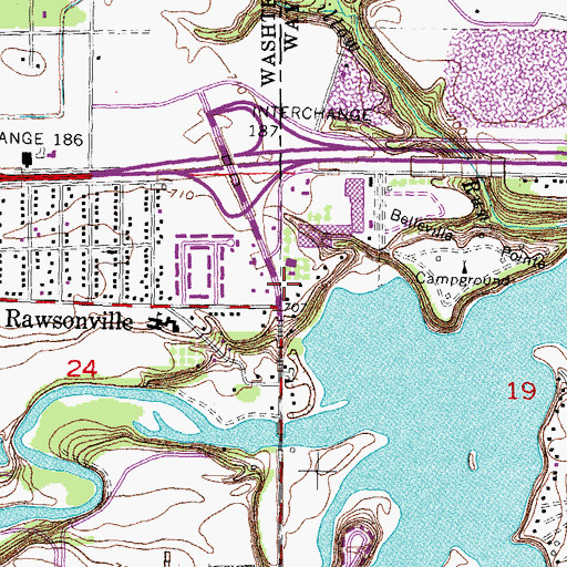 Topographic Map of Old Rawsonville Village Historical Marker, MI