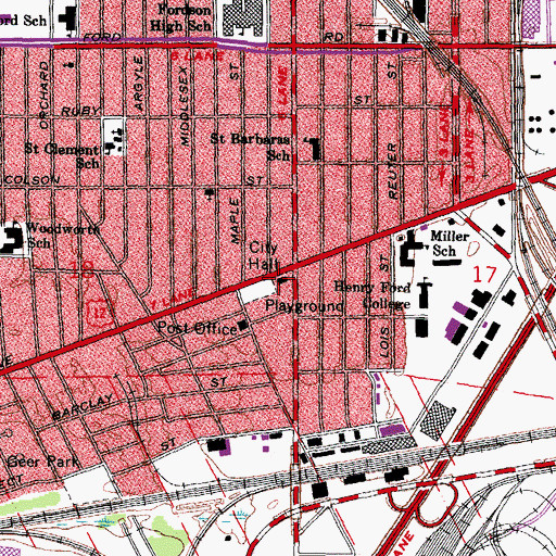 Topographic Map of Dearborn City Hall Complex Historical Marker, MI