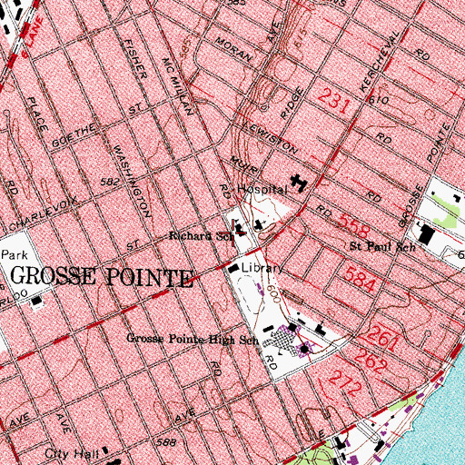 Topographic Map of Pere Gabriel Richard Elementary School Historical Marker, MI