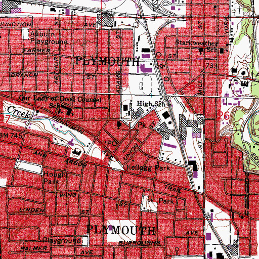 Topographic Map of Plymouth Historical Marker, MI